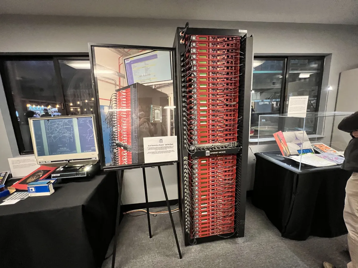 A red-colored, older looking, computer server. The first 'one petabyte box'.